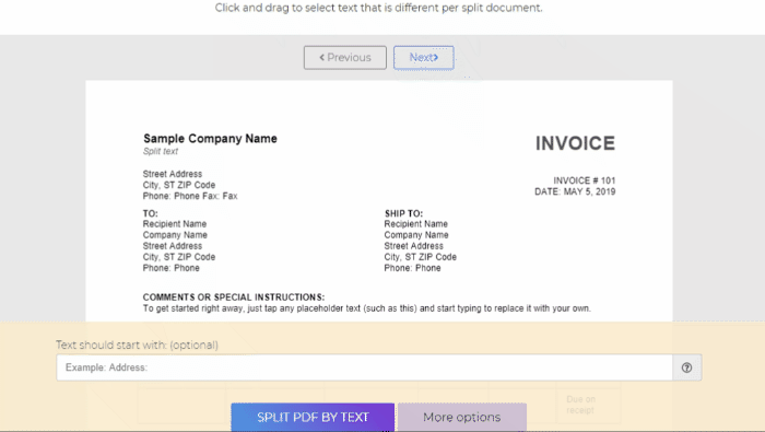 deftpdf split by text