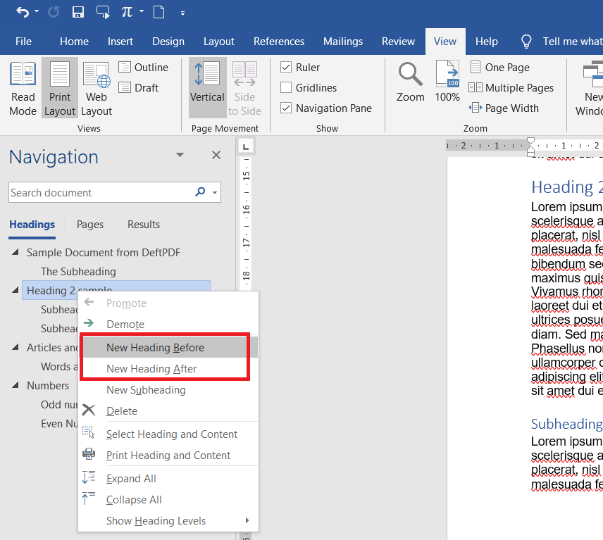 adding new headings and subheading