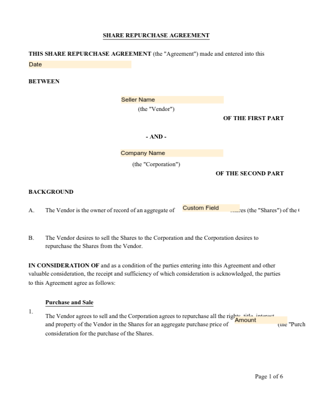 Company Share Repurchase Agreement