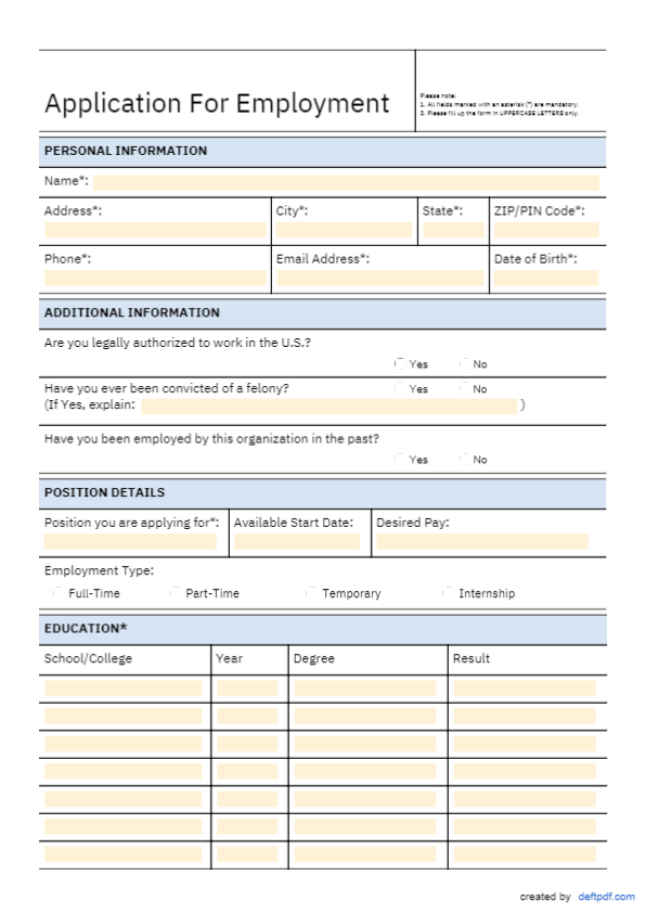 Application for Employment