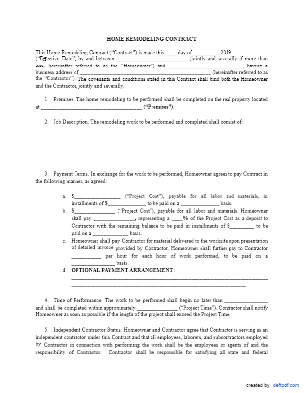 Home Remodeling Contract