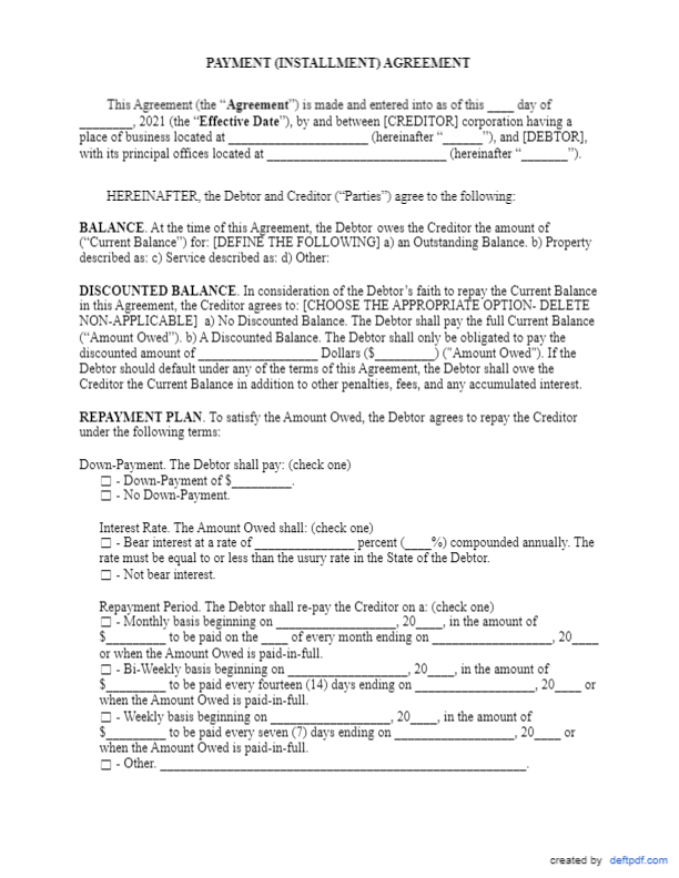 Payment (Installment) Agreement