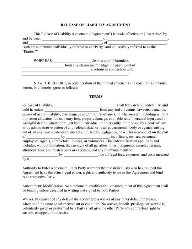 Liability Release Agreement
