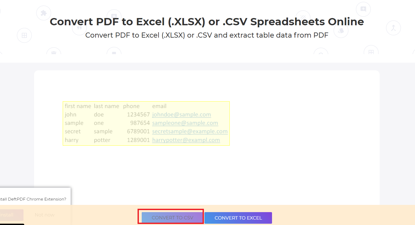 DeftPDF convert to CSV