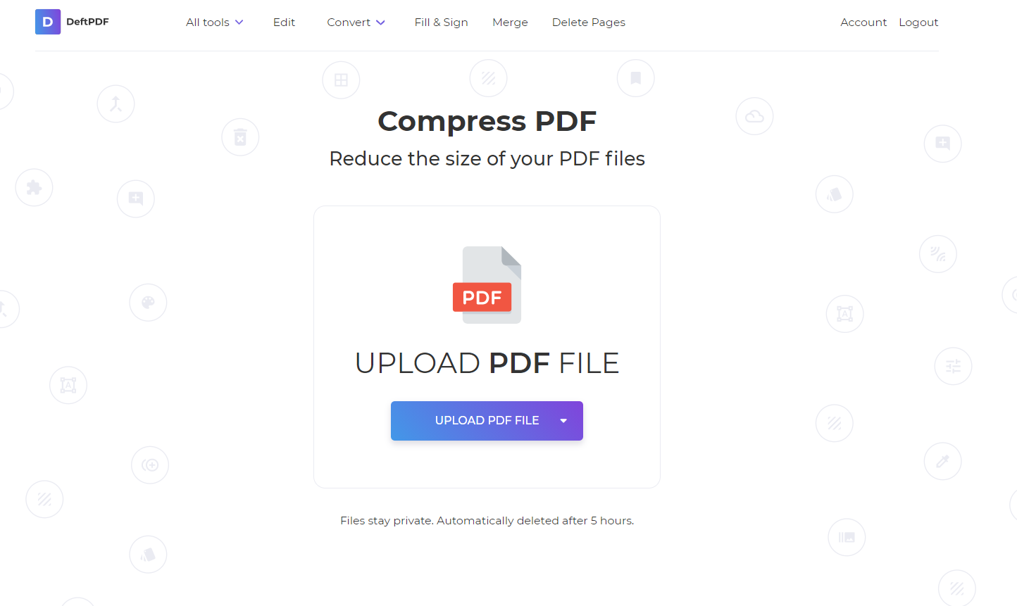 upload pdf file in compress tool