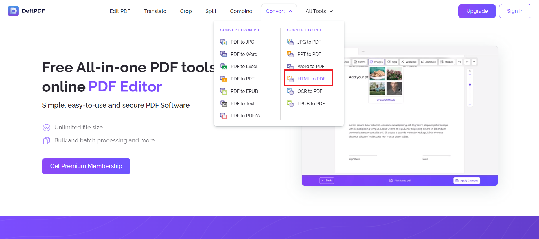DeftPDF HTML tool
