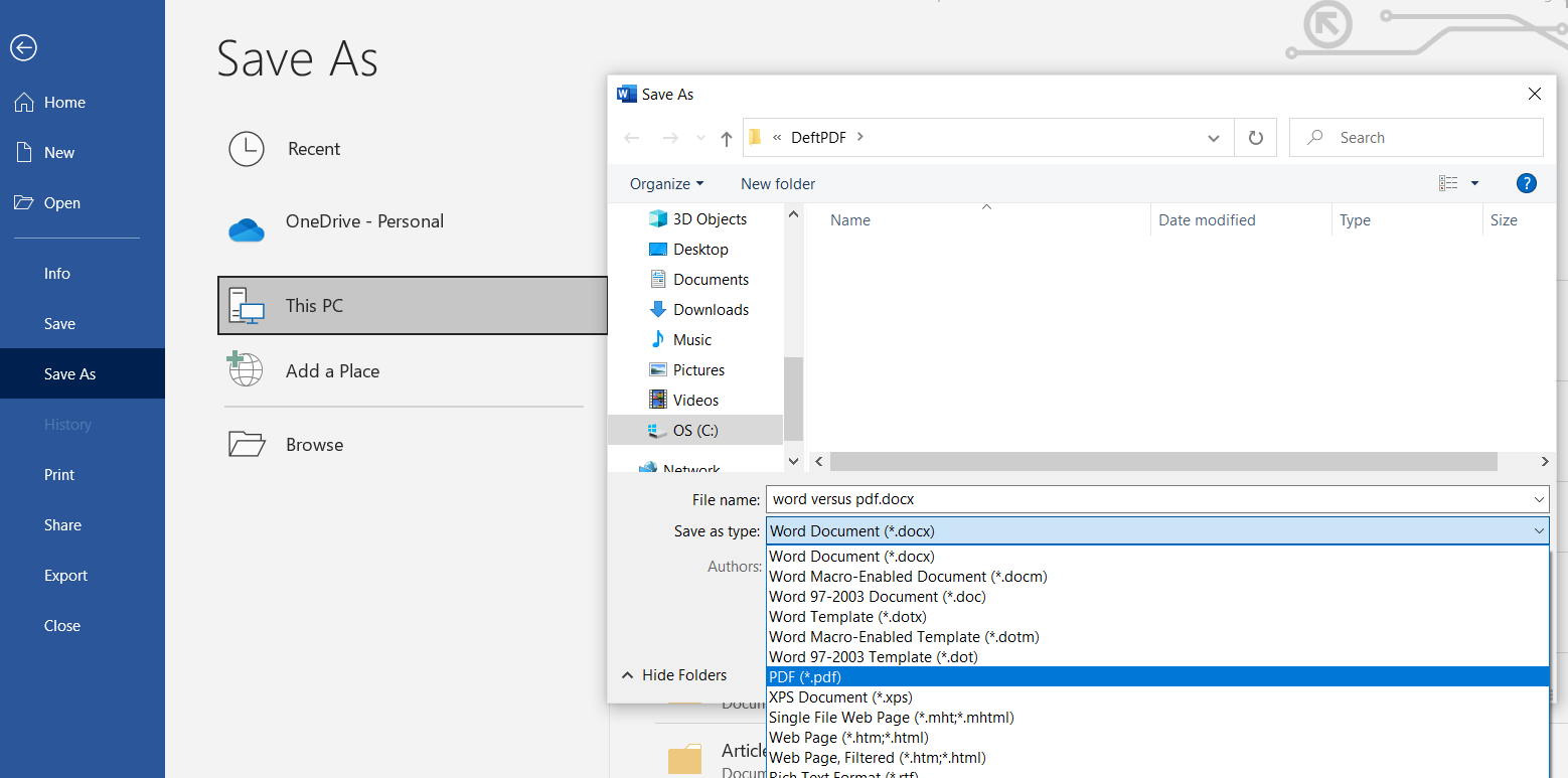 save as pdf using word