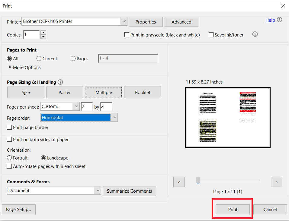 printing options in Adobe Acrobat