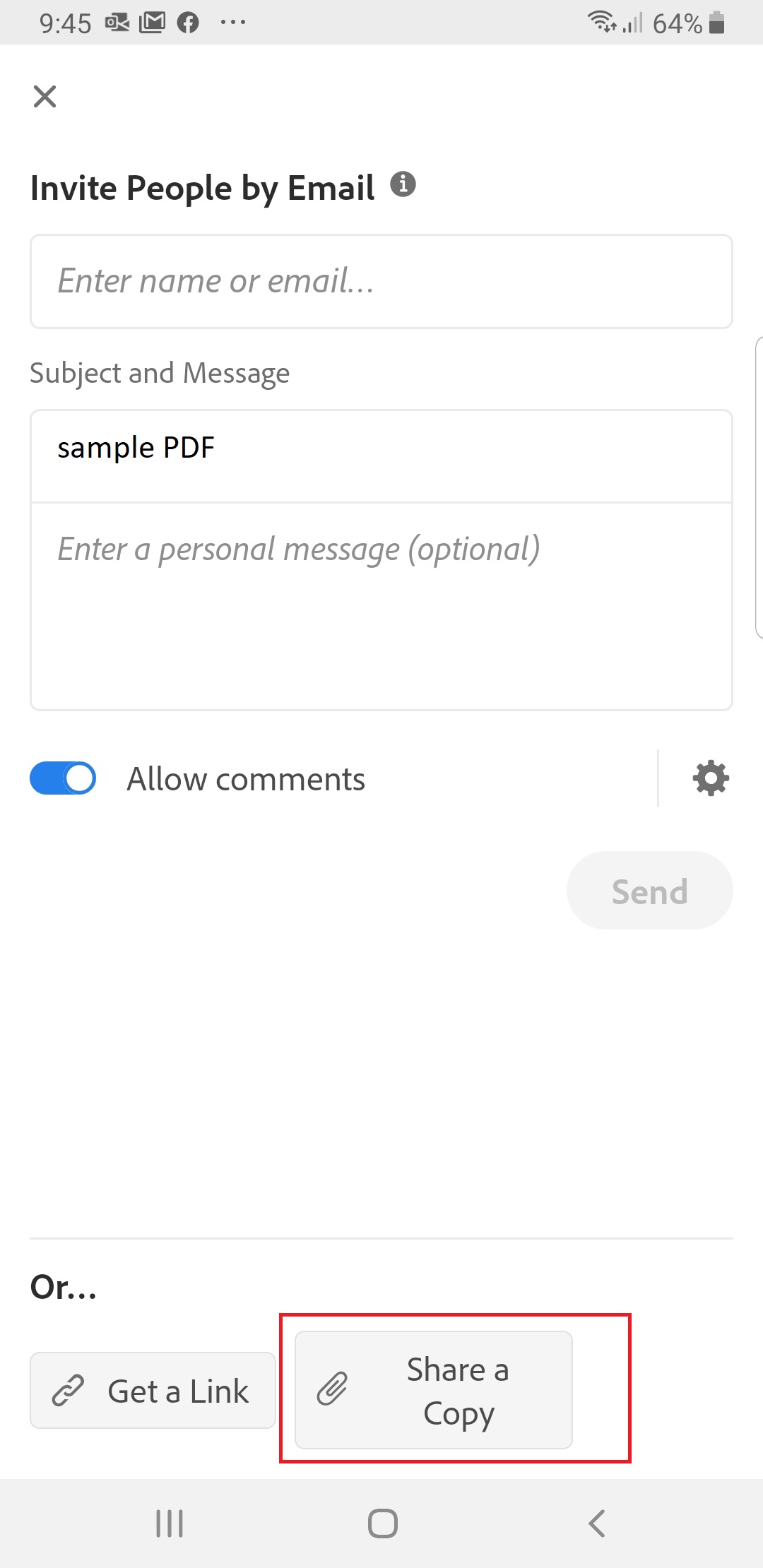 Share a copy to send PDF from android