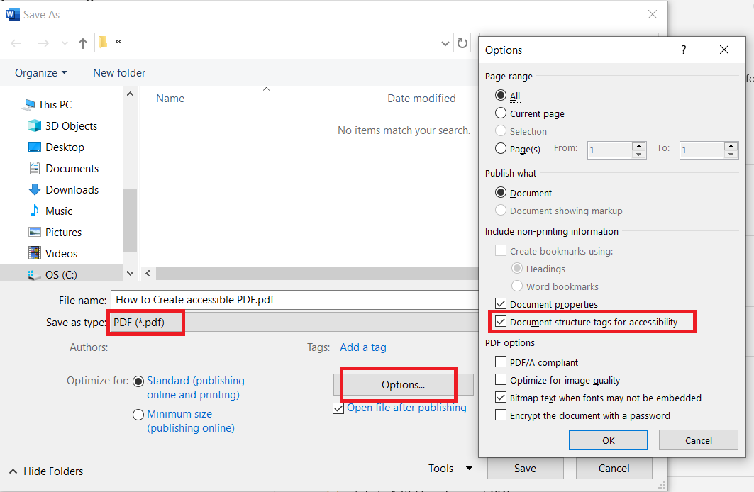 save as accessible file in word