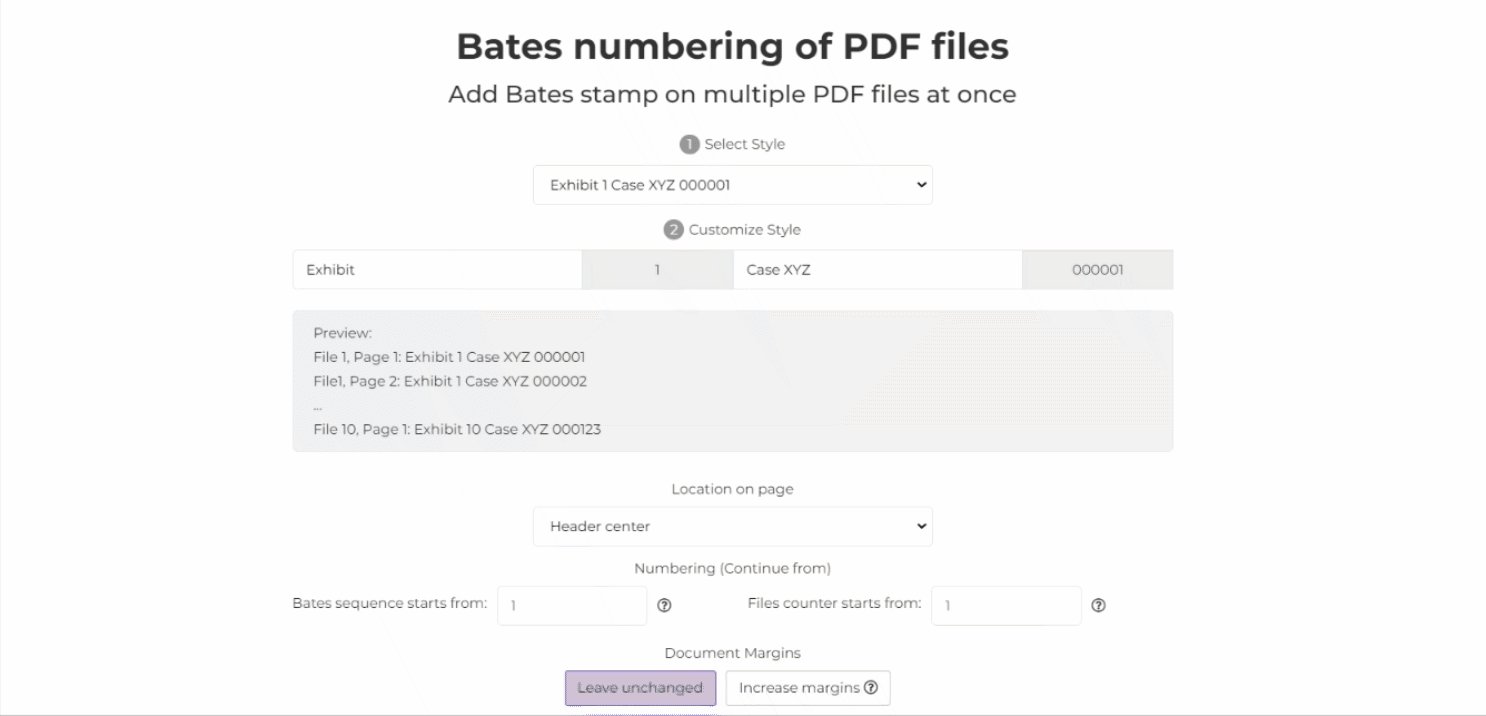 Bates numbering processed and download