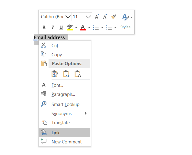 add hyperlink in Microsoft Word