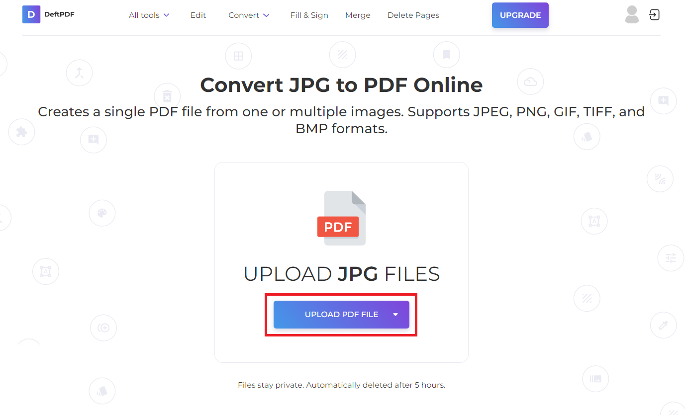 convert by uploading images at DeftPDF tool