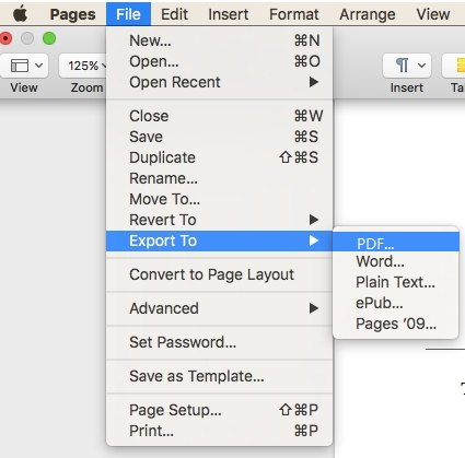 Pages export to PDF