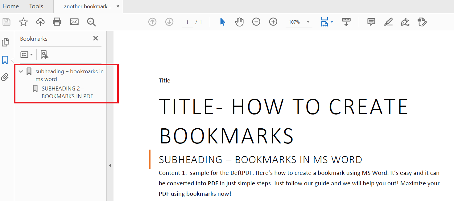 Digital PDF bookmark