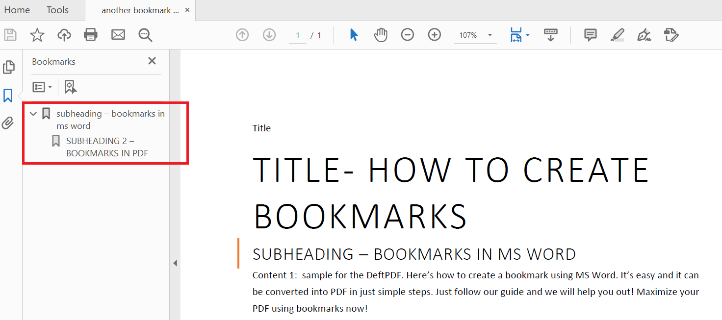 how to create a bookmark word