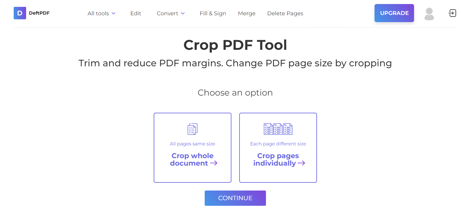 crop options for DeftPDF tool