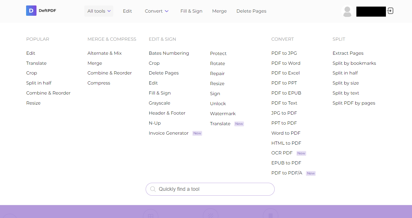 select preferred tool on DeftPDF