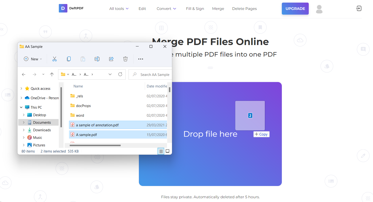 drag and drop multiple files to merge