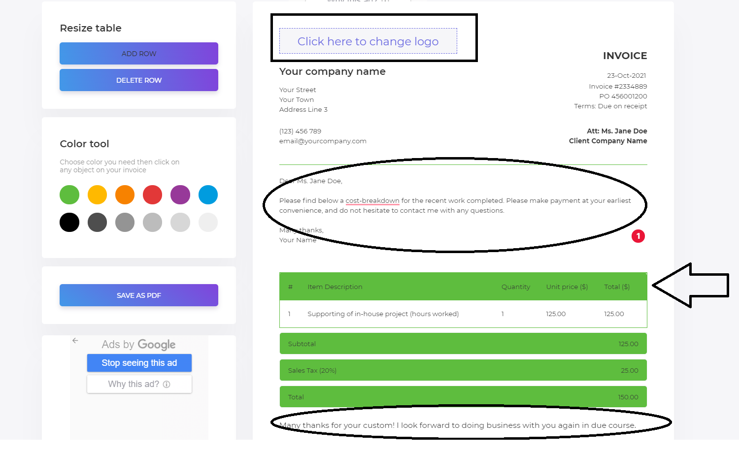 create invoice with DeftPDF