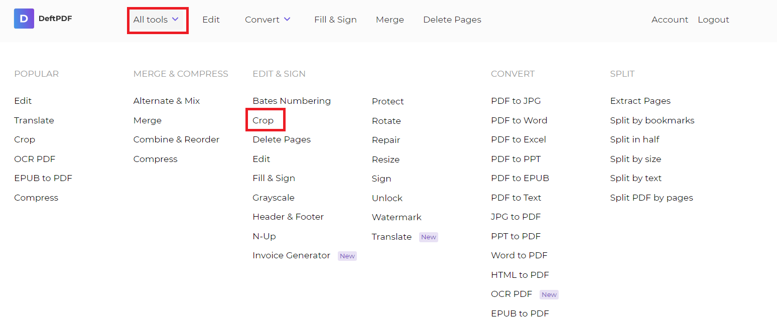 DeftPDF crop tool