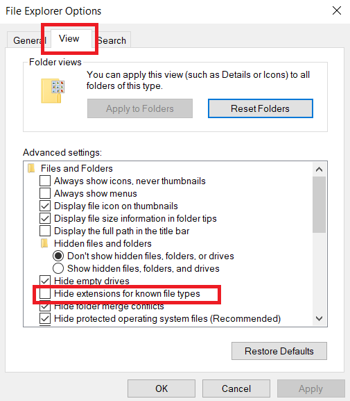 change settings to view file extension