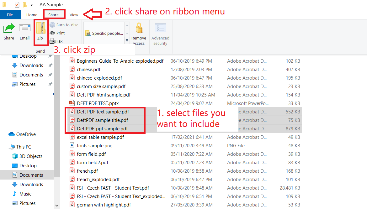 zipping pdf files in windows