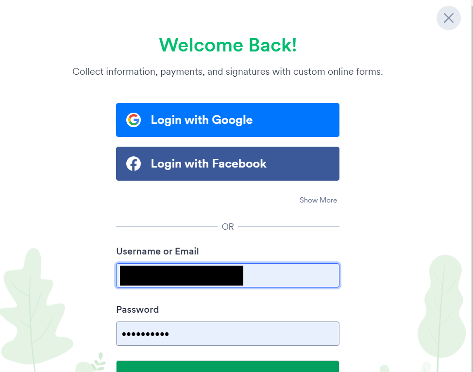 jotform log in with facebook or gmail