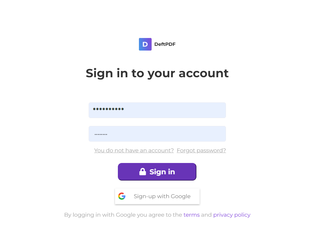 sign in deftpdf