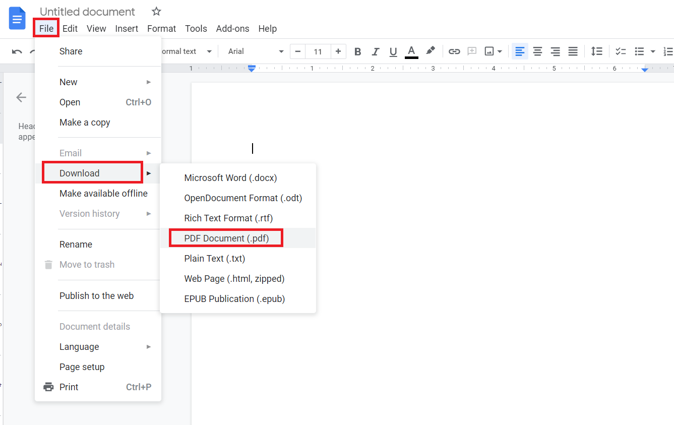 Download Google docs as PDF