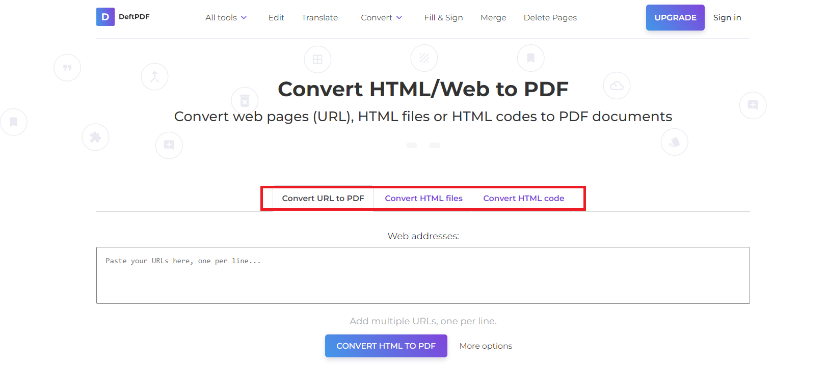 DeftPDF convert from URL, file or code into PDF
