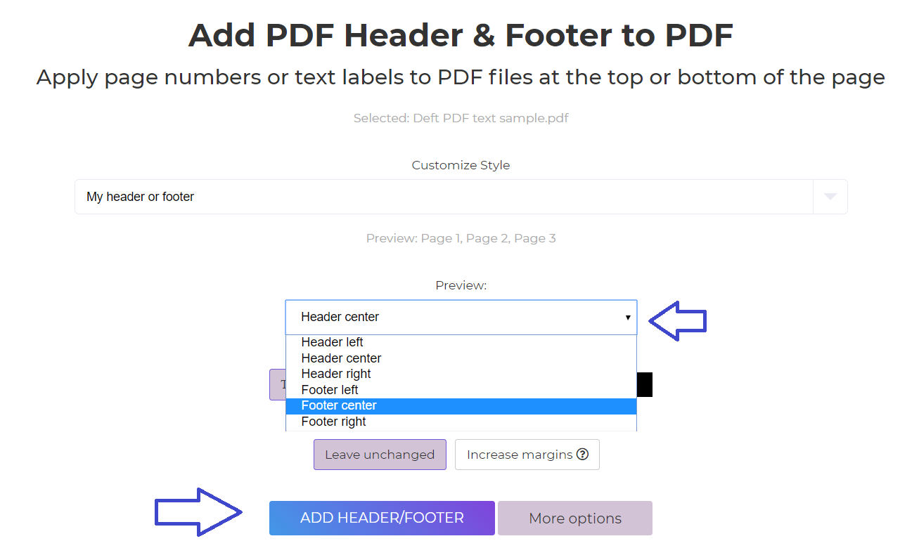add footer to pdf using DeftPDF