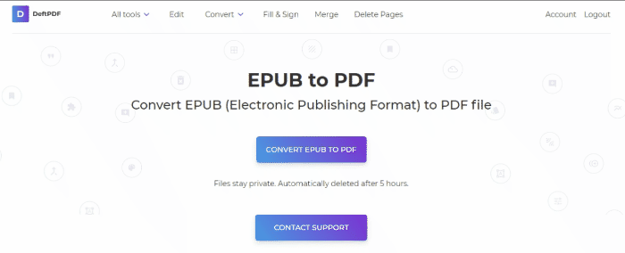 DeftPDF ePub to PDF convert