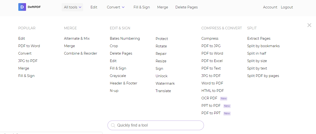 Deft PDF list of tools online