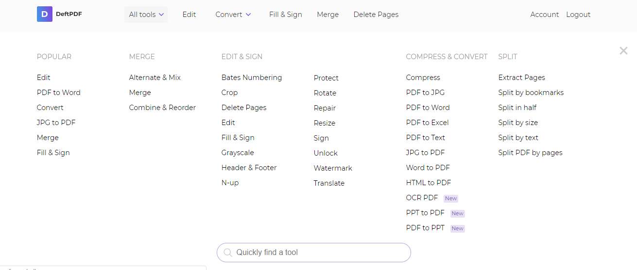 Zręczny PDF list of tools online