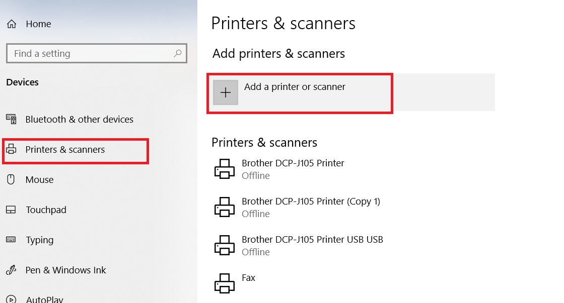 settings of printer and scanner