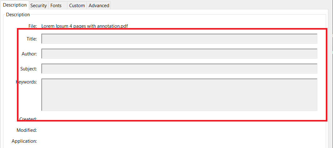 metadata can be found in PDF properties