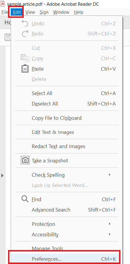 edit preferences on adobe reader