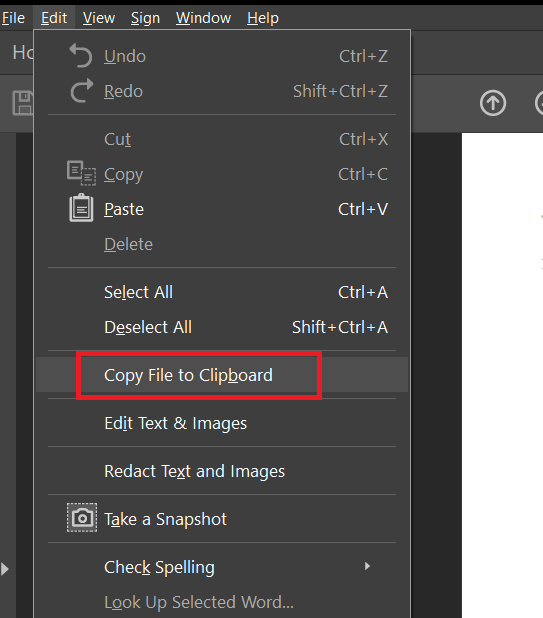 adobe acrobat copy file to clipboard