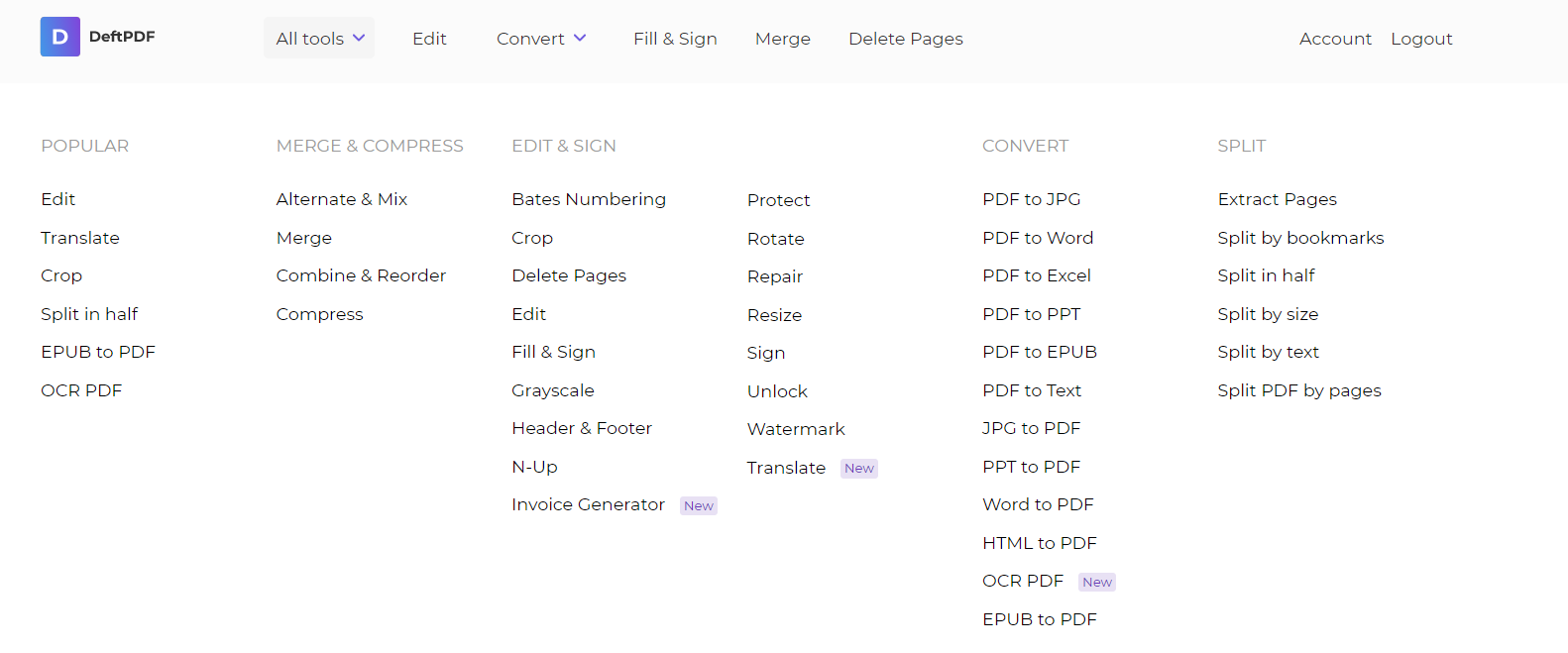 DeftPDF tools