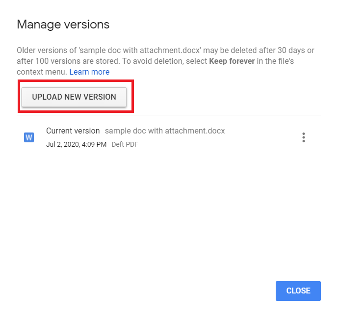 upload new version of document in Google