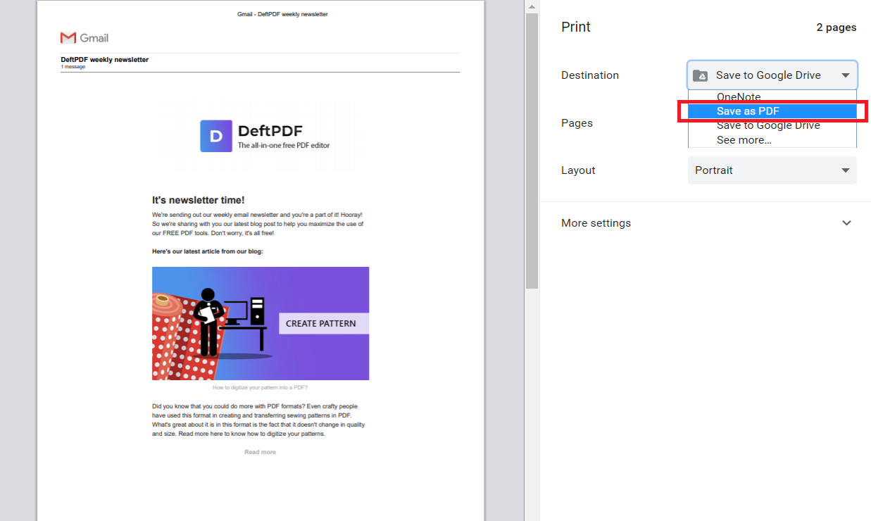 Print to PDF in Gmail