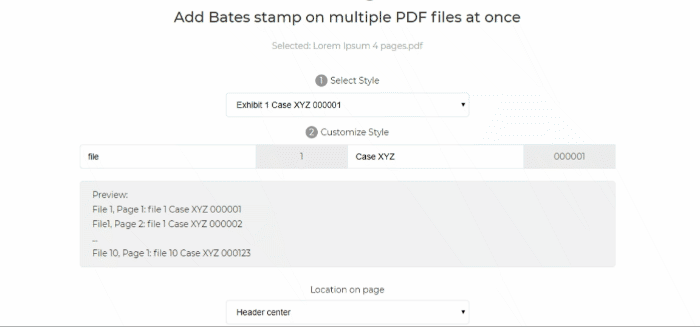 DeftPDF bates stamping