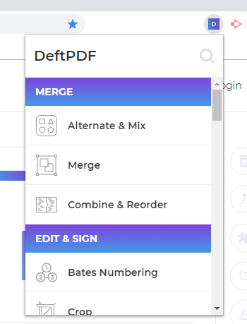 DeftPDF chrome extension view