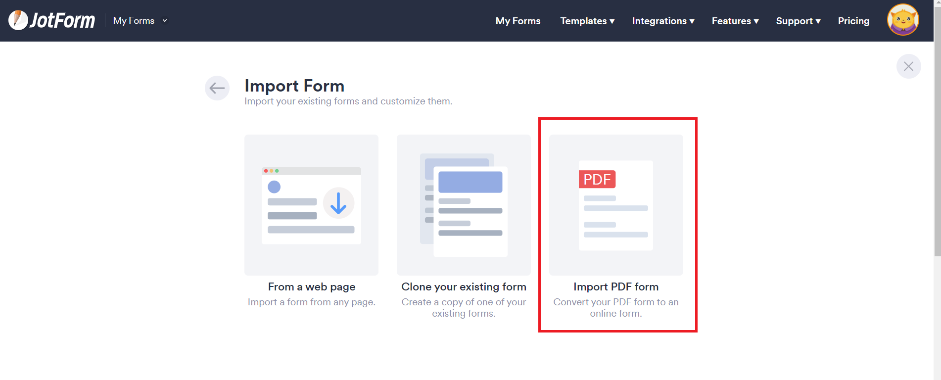 import PDF form in jotform