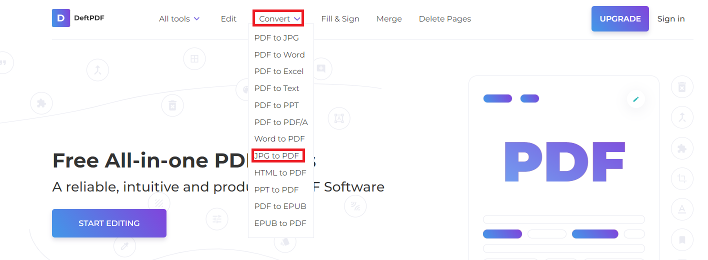 png to PDF converter in DeftPDF