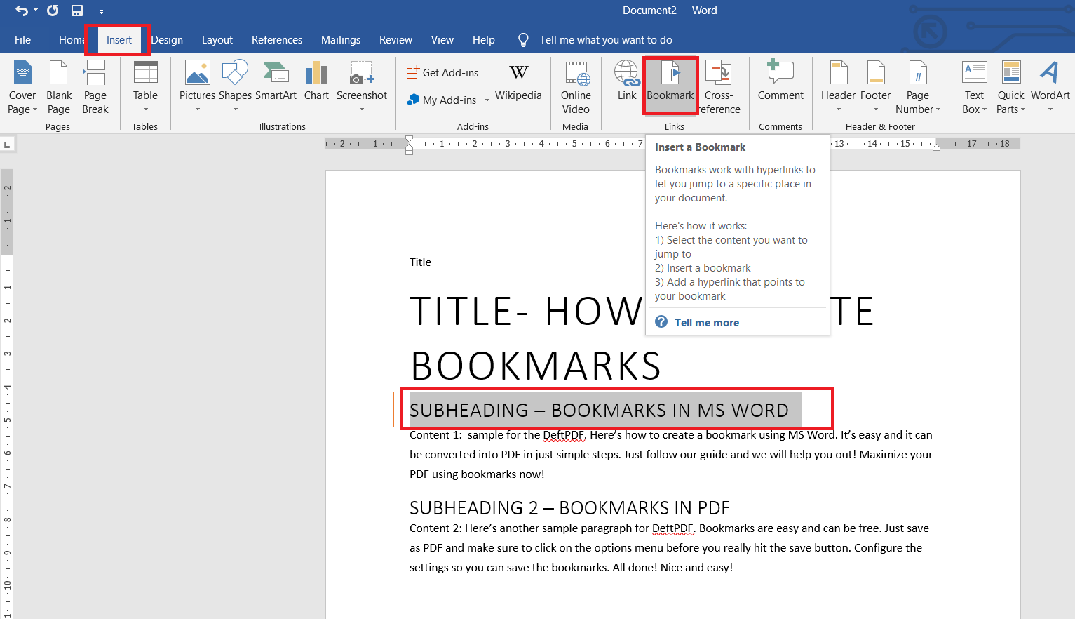 adding bookmarks on your document