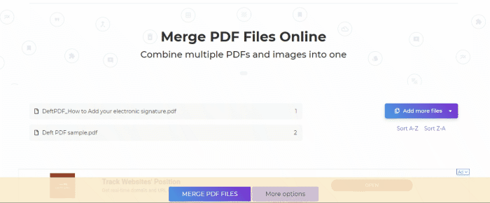 DeftPDF more options merge