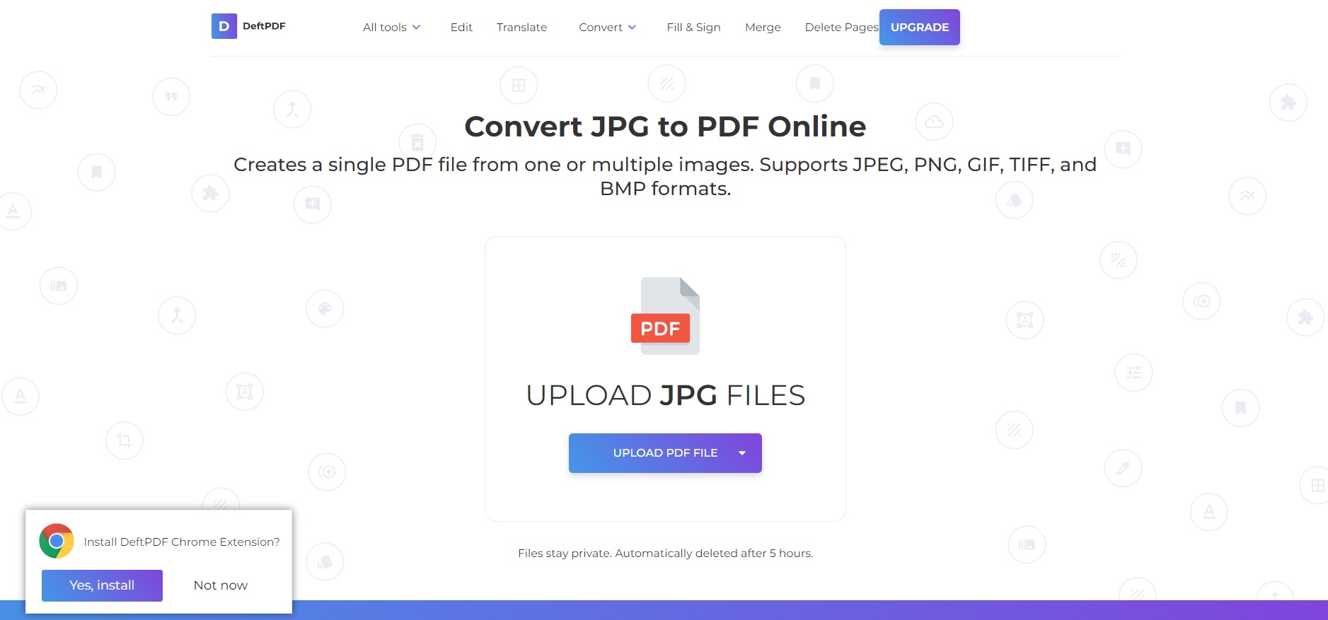 upload jpg to convert to pdf in deftpdf