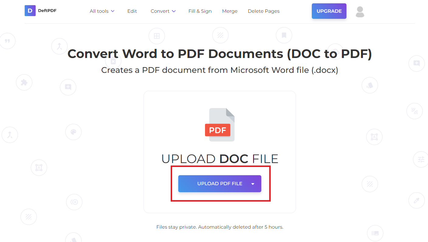 upload word file to convert to PDF in DeftPDF